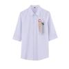 Camisa de Hombre con Bordado de Letras Rayadas TikTok Manga Siete Verano 2024 Marca Trendy para Hombre Casual Cuello Medio Delgado