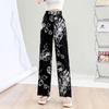 Pantalones de pierna ancha de seda helada para mujer, estilo nuevo de verano finos, estilo de pintura a tinta china, pantalones largos casuales de cintura alta frescos, ropa para mujer