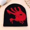 Gorro de Punto Jacquard Estilo Oscuro con Huella de Mano Sangrienta para Hombres y Mujeres, Gorro Cálido Otoño/Invierno, Gorro de Lana Hip Hop Callejero