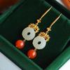Brincos de argola com fecho de segurança, agulha 925 banhada a ouro 18K, brincos de ágata vermelha, brincos femininos estilo étnico chinês retrô