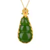 Colar Feminino Kabasi Prata S925 Incrustado com Jade Hetian "Feijão da Sorte de Jade" Novo Estilo Nacional Retrô Venda por Atacado em Estoque