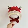 Touca de bebê com tema de frutas para outono e inverno, gorro de lã tricotado estiloso para bebês, touca de lã fofa com proteção para as orelhas para crianças pequenas