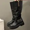 Botas Altas Negras Estilo Británico Retro con Suela Gruesa para Mujer 2026 Nueva Llegada Primavera/Otoño Aumenta la Altura Adelgazantes Caña Alta Uso Bidireccional Botas de Jinete