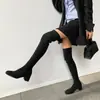 Botas plus size, inverno salto grosso 5050 botas longas over-the-knee para mulheres, botas stretch salto médio bico quadrado sw, botas altas justas para mulheres