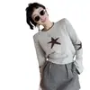 Top de Punto con Manga de Campana y Estrella de Cinco Puntas Estilo Coreano para Mujer Nuevo de Moda Temperamento Reductor de Edad Nicho Versátil para Mujer