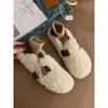 Primer Encuentro Temporada Negro Retro Peludo Zapatos Birkenstock para Mujer Perezosos Slip-on Planos Zapatos Individuales Zapatos de Algodón con Terciopelo