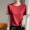 Camiseta de Manga Curta Tencel Lyocell para Mulheres, Gola Redonda, Cor Sólida, Top Casual e Estiloso, Camada Base de Meia Manga, Atacado de Roupas Femininas