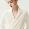 Suéter de Cachemira Otoño Invierno Mujer Nuevo Estilo Francés Cuello en V Cruzado Suéter de Punto con Temperamento Moda Tejido Retro Ropa de Mujer Prenda Base Superior