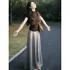Falda Gris Estilo Coreano de Cintura Alta Adelgazante Línea A para Mujer, Versátil Casual de Verano Ajustada Cola de Pescado para Figuras Pequeñas
