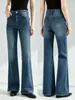 26 Jeans de Outono Vintage Azul com Bolso de Aba Cintura Alta Perna Reta Levemente Flare Modelador Stretch Supermodelo 35074