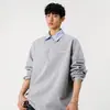 Moletom Splicing de Gola de Camisa Falso Duas Peças Masculino Primavera e Outono Nova Marca de Moda High-End Polo Gola Lapela Camiseta Americana de Manga Longa