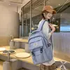 Mochila de Color Sólido Campus Pareja Gran Capacidad Estudiante de Secundaria Bolsa Escolar Estilo Mori Versátil Viaje Bolso de Doble Hombro para Mujer Protección de la Columna Vertebral