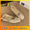 Sapatos Mary Jane estilosos de verão 2025, estilo francês, macios, que aumentam a altura, de corte baixo, com uma alça, estilo chinês, com bolinhas