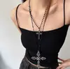 Collar Cruzado con Cuentas de Doble Capa Resistente Estilo Gótico Oscuro Y2K para Mujer, Cadena para Clavícula de Personalidad Punk con Diseño de Nicho