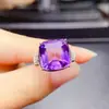 Anillo Popular de Amatista Natural al por Mayor de Fábrica Plata S925 Incrustado Piedra Principal 12*12 Fábrica de Joyería Venta Directa