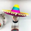 Chapéu Mexicano Chapéu de Palha de Bambu Chapéu Colorido Chapéu de Festa Chapéu de Palha Chapéu de Performance Adereço de Baile Chapéu de Palha com Pom-Pom