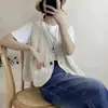 Colete feminino estilo vintage, novo modelo primavera 2026, gola V, de abotoamento simples, corte solto, modelador, leve, jaqueta sem mangas