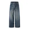 Moda Masculina Shanggu: Jeans retrô lavado de perna larga estilo japonês voltado para exportação, estilo high-street japonês e coreano, com efeito "bigode de gato" desgastado, calça longa de corte solto