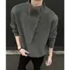 Tricô de Gola Alta com Design de Botão Irregular Masculino Outono e Inverno Marca de Moda Coreana Top de Tricô Casual Preguiçoso