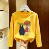 Camiseta de manga comprida para meninas, nova e estilosa, 2026 primavera e outono, blusa básica de algodão puro para meninas, top de outono fofo para crianças