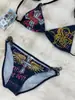 Traje de baño bikini triangular con cordones y estampado degradado, moda de playa transfronteriza, colección de bikinis estilo punk Y2k