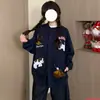 Cardigan/Moletom Bordado com Desenho de Cachorrinho Fofo Estilo Americano para Homens e Mulheres, Jaqueta Estilo Bf Solta Tendência Coreana