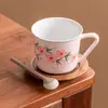 Taza de Café de Flor de Durazno Pintada a Mano Taza de Cerámica Rosa Durazno Exquisita Taza de Té de la Tarde Hogareña Taza Mezcladora de Alta Gama Taza para Latte