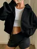 Sudadera con capucha y cremallera corta para mujer, estilo transfronterizo, hombros caídos, corte holgado, mangas murciélago, chaqueta cárdigan, estilo urbano, sudadera corta