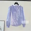 2026 Camisa de Algodão Roxa Elegante com Lapela Pequena para Mulheres com Mangas Bufantes e Caimento Solto, Camisa Básica de Primavera 2025 710