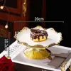 Plato de Fruta de Lujo Ligero al por Mayor Transfronterizo, Bandeja Giratoria de Exhibición de Pasteles de Postre de Múltiples Capas, Plato de Fruta Giratorio de Cerámica Galvanizada