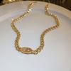 Collar de borla de calabaza de acero de titanio con piedra ojo de gato artificial, acero inoxidable y circonita, moda de lujo ligero, cadena para clavícula, collar de alta gama