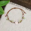 Pulsera de Cuerda Trenzada de Cerámica Fresca Estilo Viajero de Jingdezhen, Pulsera de Trébol de Cuatro Hojas, Joyería Artística Hecha a Mano, Venta al por Mayor para Atracciones Turísticas