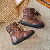 Botas Novas para Meninas 2025 Estilo Retrô Botas de Cavaleiro em Jeans Planas Botas Ocidentais Casuais Botas de Trabalho com Forro de Lã