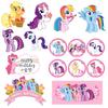 Tarjeta de decoración de pastel de poni para el cumpleaños de una niña, adorno para mesa de postres, música push, calcomanía de pudín
