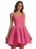 Elegante vestido corto de noche con escote cuadrado, tirantes anchos, ceñido a la cintura, efecto adelgazante, adecuado para fiestas, actuaciones y reuniones anuales, estilo europeo y americano