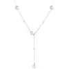 Colar Longo de Pérolas com Design Estrelado, Corrente de Peito Feminina Estilo Francês, Corrente de Pescoço, Corrente para Clavícula, Corrente para Suéter, Corrente com Franja para Mulheres
