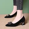 Zapatos de Mujer de Gamuza Francesa Puntiagudos Bajos 2026 Otoño Nuevo Estilo Moda Tacones Altos Cómodos Zapatos Individuales de Tacón Grueso para Mujer
