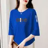Camiseta de comercio exterior transfronterizo para mujer de mediana edad y ancianas, principios de otoño, manga tres cuartos, holgada y elegante, top de manga media para mujer