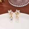 Pendientes Brillantes de Colgante de Lazo para Mujer, Pendientes de Circonita Estilo Coreano de Lujo Accesible, Pendientes Dulces para Dama