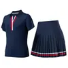 Traje Deportivo Transfronterizo Solapa en V Manga Corta Falso Dos Piezas Falda Plisada Verano Correr Tenis Secado Rápido Traje de Fitness