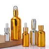 Botella de Aceite Esencial Dorada Electrochapada, Botella Vacía de Vidrio, Botella con Gotero, Botella Muestreadora de Esencia, Botella de Vidrio, Botella Dispensadora Cosmética