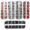 Decoraciones para Uñas 12 Compartimentos Acrílico Pedrería Plata Ab Rojo Tamaños Mixtos Resina Base Plana Pegatinas para Uñas
