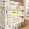 Estante lateral de almacenamiento para estante de refrigerador de cocina, soporte multifuncional de múltiples capas para condimentos y film transparente para uso doméstico montado en la pared