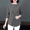 2026 Nova Camiseta Feminina Plus Size de Manga Longa, Camisa Básica Listrada Soltinha para Mães, Top Elegante para Primavera e Outono