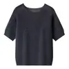 Nuevo top de punto de manga corta de color caramelo para verano hecho de seda y hilo de papel lyocell, camisa casual de protección solar con cuello redondo para mujer