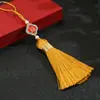 Marcador de página com borla de fio dourado com caractere Fu acessório diy pingente para bolsa de mão borla de pendurar caixa de presente pequena borla de pendurar