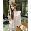 Pijama de Encaje de Alta Gama Estilo Francés de Manga Larga de Seda de Hielo para Mujer, Conjunto de Shorts Finos de Verano para Casa que se Puede Usar Afuera