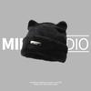 Chapéu de Lã para Mulheres Coreano Novo Fofo Orelhas de Gato Chapéu de Tricô Imitação de Visom Chapéu para Frio Moda Baotou Chapéu para Cabeça Grande