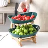 Prato de Frutas Plástico Criativo de Múltiplas Camadas com Estrutura de Bambu Destacável, Prato de Frutas Secas Doméstico, Bandeja de Lanches, Bandeja de Armazenamento, Cesta de Frutas