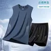 Conjunto de Colete Secagem Rápida para Homens Verão 2026 Seda Gelada Roupas Esportivas para Corrida Camiseta Sem Mangas Shorts Conjunto Casual de Duas Peças